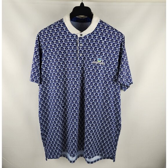 Greyson Shirt Mens XL Blue Geometric Wolf Graphic All Over Print Polo Chest Logo - Picture 1 of 10